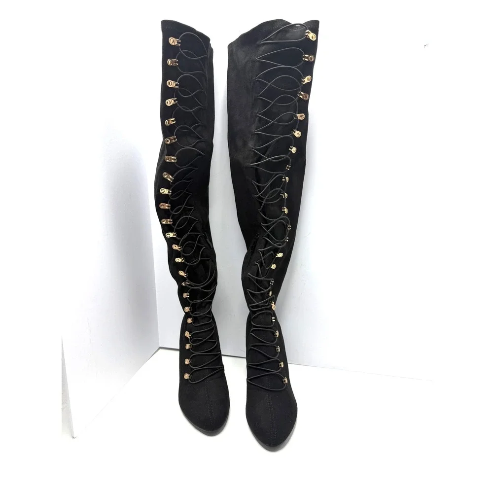 Journee Collection Trill Wide Calf Lace Up Over Knee Dress Boot Size 9 Black NWT